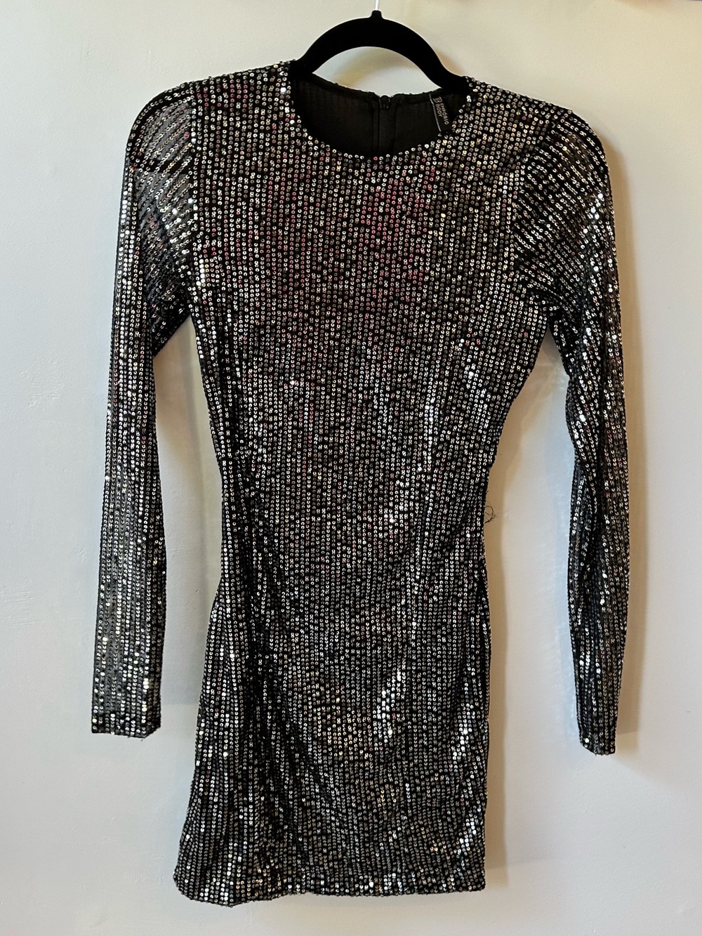 Women’s Black Sequin Long-Sleeve Mini Dress
